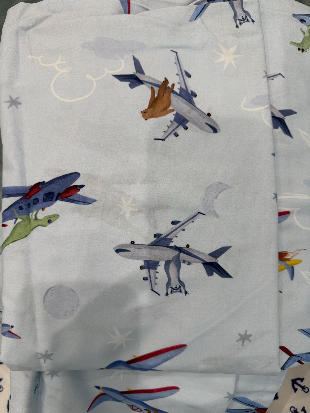 TWIN Pottery barn kinds sheets Kids Airplane Print sheet Set - Light Blue